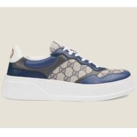 Gucci Unisex GG Sneaker White Beige Blue Supreme Canvas Grey Perforated Leather (4)