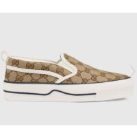 Gucci Unisex GG Tennis 1977 Slip On Sneaker Beige Ebony GG Supreme Canvas (5)