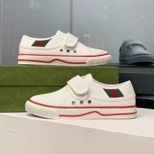 Gucci Unisex GG Tennis 1977 Sneaker White Leather Rubber Sole Velcro Closure Flat (10)