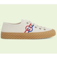 Gucci Unisex Interlocking G Sneaker Beige Cotton Rubber Sole Lace-Up Closure Flat (7)