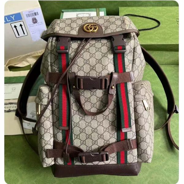 Gucci Unisex Skateboard Backpack Web Beige Ebony GG Supreme Canvas (1)