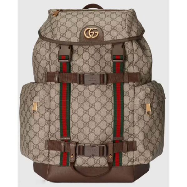 Gucci Unisex Skateboard Backpack Web Beige Ebony GG Supreme Canvas (4)