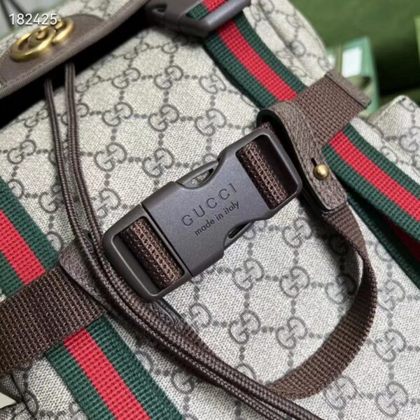 Gucci Unisex Skateboard Backpack Web Beige Ebony GG Supreme Canvas (9)