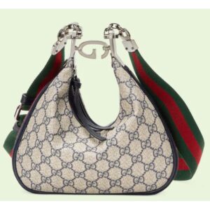 Gucci Women Attache Small Shoulder Bag Beige Blue GG Supreme Canvas