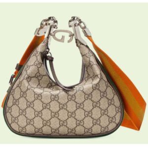 Gucci Women Attache Small Shoulder Bag Beige Ebony GG Supreme Canvas