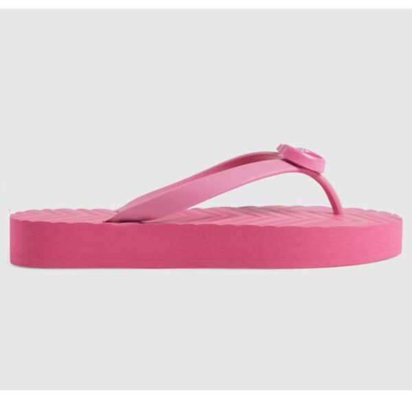 Gucci Women GG Chevron Thong Sandal Pink Rubber Resin Double G Flat (1)