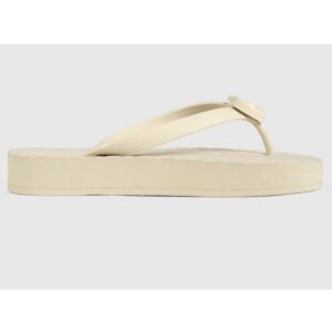 Gucci Women GG Chevron Thong Sandal WhiteRubber Resin Double G Flat