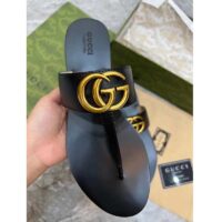 Gucci Women GG Leather Thong Sandal Double G Black Flat (4)