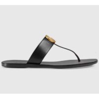 Gucci Women GG Leather Thong Sandal Double G Black Flat (4)