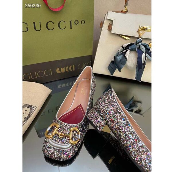 Gucci Women GG Lovelight Crystal Ballet Flat Horsebit Multicolor Crystal Leather (6)