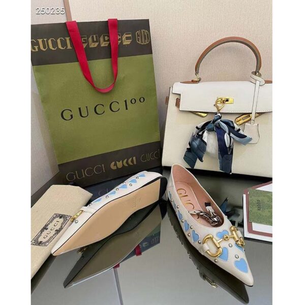 Gucci Women GG Lovelight Crystal Ballet Flat Horsebit White Leather Crystals (8)