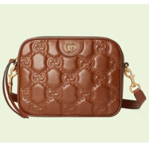 Gucci Women GG Matelassé Leather Shoulder Bag Light Brown Double G