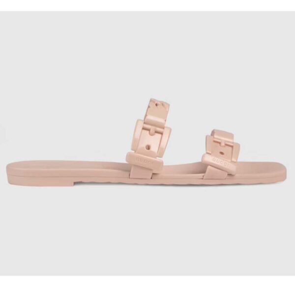 Gucci Women GG Rubber Slide Sandal Light Pink Chain Flat 1.5 Cm Heel (3)