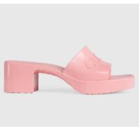 Gucci Women GG Rubber Slide Sandal Pastel Pink 6 Cm Heel (1)