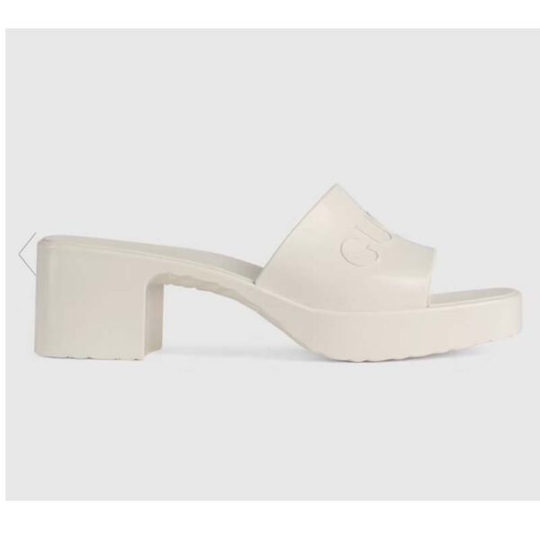 Gucci Women GG Rubber Slide Sandal White Mid-Heel 6 Cm Heel (1)