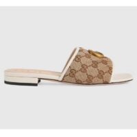 Gucci Women GG Slide Sandal Double G Beige Ebony Orignal GG Canvas (6)