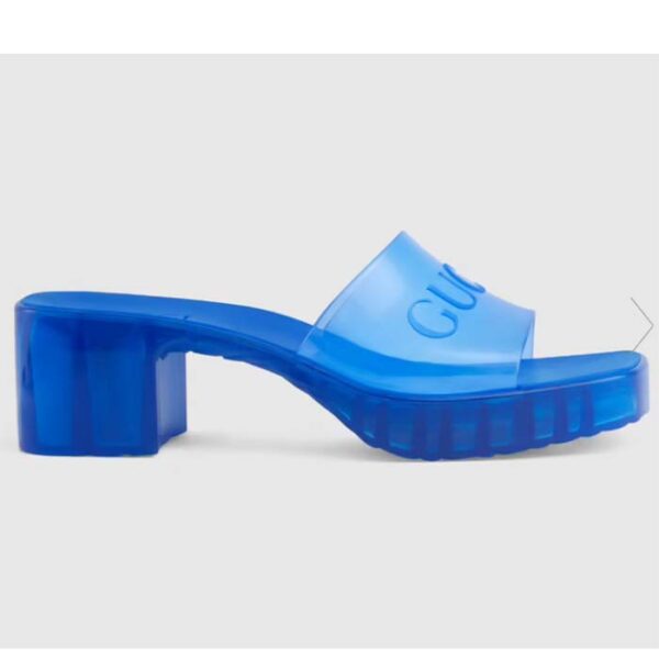 Gucci Women GG Slide Sandal Logo Blue Transparent Rubber 6 Cm Heel (3)