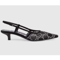 Gucci Women GG Slingback Pump Black Mesh GG Crystals Low 4 cm Heel (9)