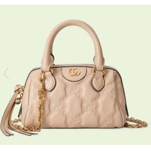 Gucci Women Matelassé Leather Top Handle Bag Beige GG Matelassé Leather Double G