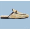 Gucci Women Maxi GG Princetown Slipper Beige White GG Raffia Effect Fabric Flat