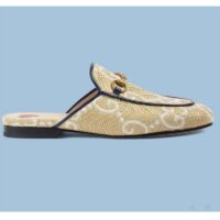 Gucci Women Maxi GG Princetown Slipper Beige White GG Raffia Effect Fabric Flat (5)