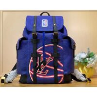 Louis Vuitton LV Unisex Christopher MM Backpack Blue Embossed Taurillon Leather (10)