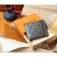 Louis Vuitton LV Unisex Multiple Wallet Gunmetal Gray Monogram Coated Canvas Taiga Cowhide (4)