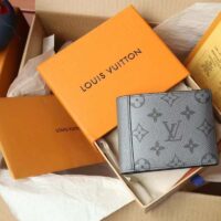 Louis Vuitton LV Unisex Multiple Wallet Gunmetal Gray Monogram Coated Canvas Taiga Cowhide (4)