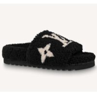 Louis Vuitton LV Unisex Paseo Flat Comfort Mule Black Shearling Anatomic Treaded Rubber (2)