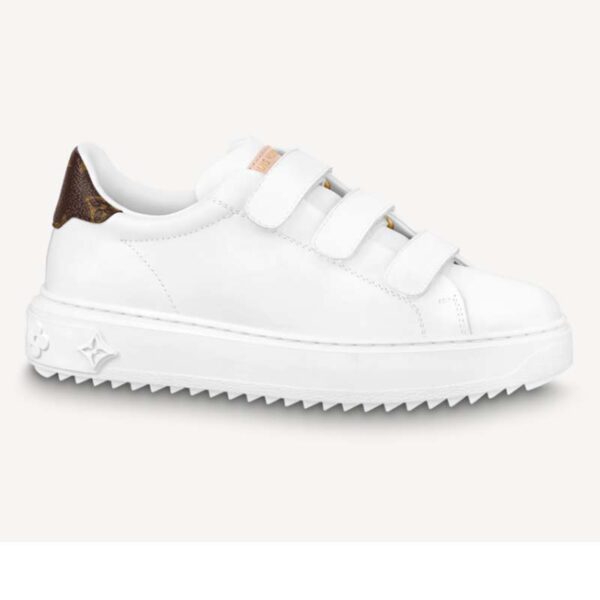 Louis Vuitton LV Unisex Time Out Sneaker White Calf Leather Monogram Canvas (9)