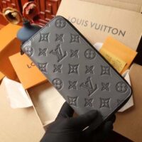 Louis Vuitton LV Unisex Zippy Wallet Galet Gray Mahina Perforated Calf Leather (9)