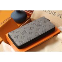 Louis Vuitton LV Unisex Zippy Wallet Galet Gray Mahina Perforated Calf Leather (9)