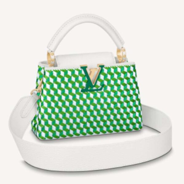 Louis Vuitton LV Women Capucines Mini White Green Taurillon Leather Textile Embroidery (11)