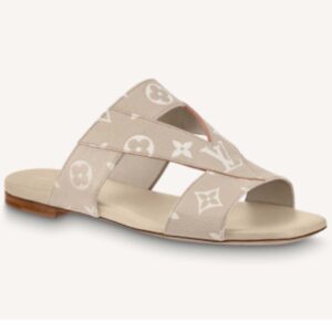 Louis Vuitton LV Women Croisiere Flat Mule Beige Monogram Embossed Grained Calf Leather