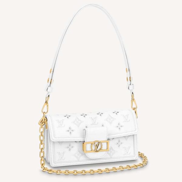 Louis Vuitton LV Women Dauphine East West Handbag White Calfskin Leather (2)