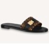 Louis Vuitton LV Women Lock It Flat Mule Black Patent Monogram Canvas