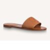 Louis Vuitton LV Women Lock It Flat Mule Cognac Brown Grained Calf Leather