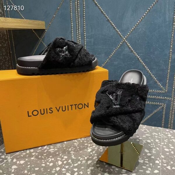 Louis Vuitton LV Women Paseo Flat Comfort Mule Black Shearling Anatomic Insole (7)