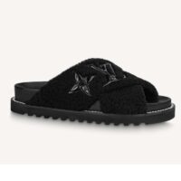 Louis Vuitton LV Women Paseo Flat Comfort Mule Black Shearling Anatomic Insole (8)