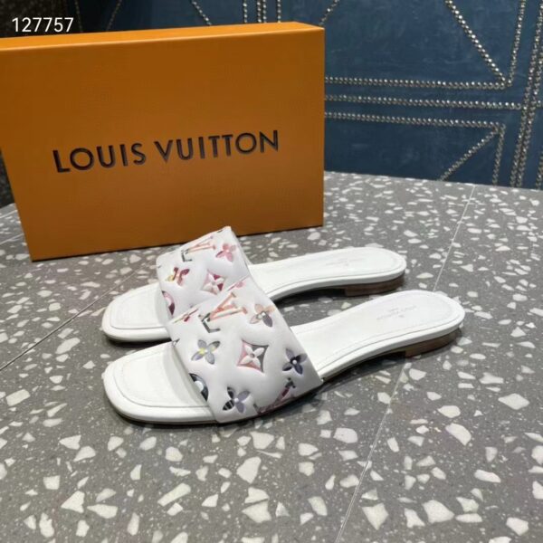 Louis Vuitton LV Women Revival Flat Mule White Monogram-Embossed Lambskin (8)