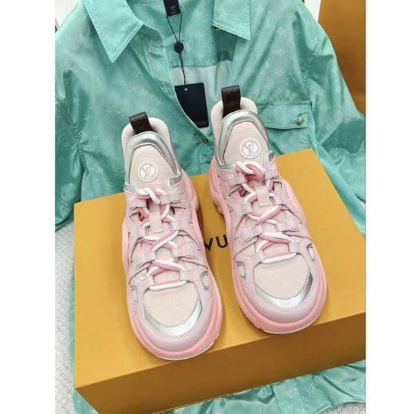 Louis Vuitton Women LV Archlight Sneaker Rose Clair Pink Mix Materials Ribbon Laces (5)