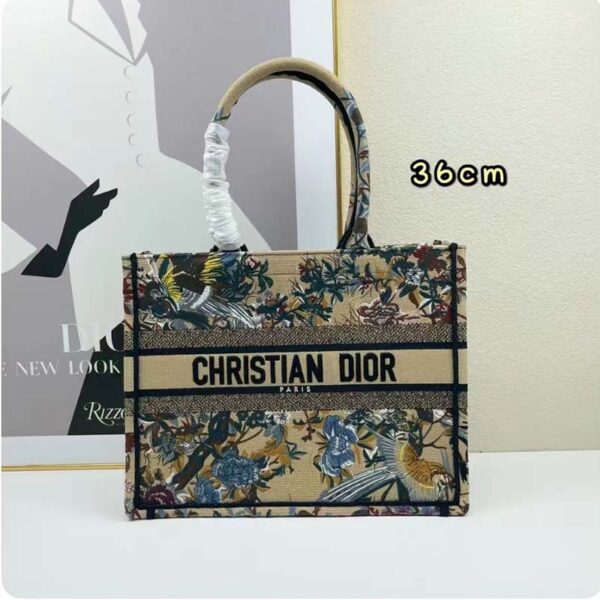 Dior Women CD Medium Book Tote Beige Multicolor Jardin D’Hiver Embroidery (4)