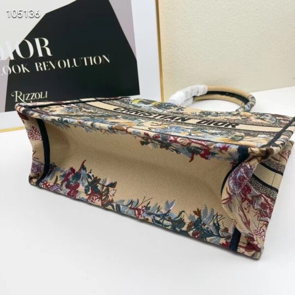 Dior Women CD Medium Book Tote Beige Multicolor Jardin D’Hiver Embroidery (6)