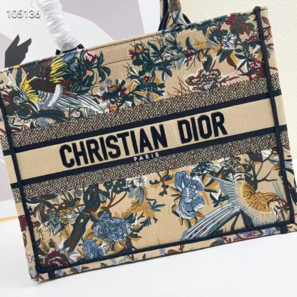 Dior Women CD Medium Book Tote Beige Multicolor Jardin D’Hiver Embroidery (8)