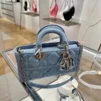 Dior Women CD Medium Lady D-Joy Bag Blue Cannage Denim (9)