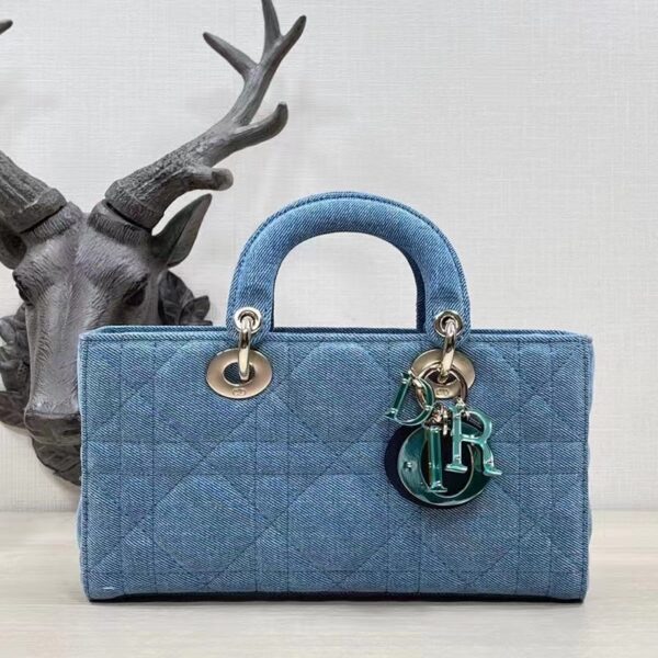 Dior Women CD Medium Lady D-Joy Bag Blue Cannage Denim (7)