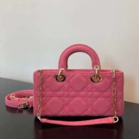 Dior Women CD Medium Lady D-Joy Bag Bright Pink Cannage Denim (14)