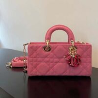 Dior Women CD Medium Lady D-Joy Bag Bright Pink Cannage Denim (14)