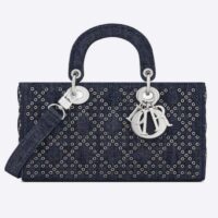 Dior Women CD Medium Lady D-Joy Bag Eyelet Blue Cannage Denim (1)