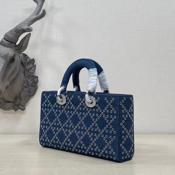 Dior Women CD Medium Lady D-Joy Bag Eyelet Blue Cannage Denim (5)